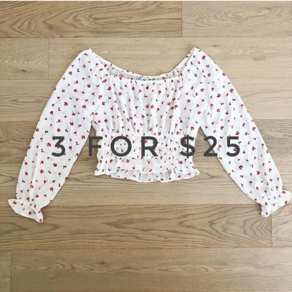 3 FOR $25 Smocked cherry print top